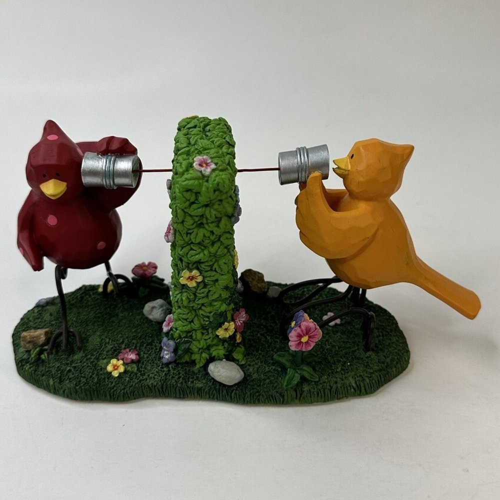 Russ Berrie Tweet Along With Me Sharing Secrets Red Yellow Birds Using Tin Cans